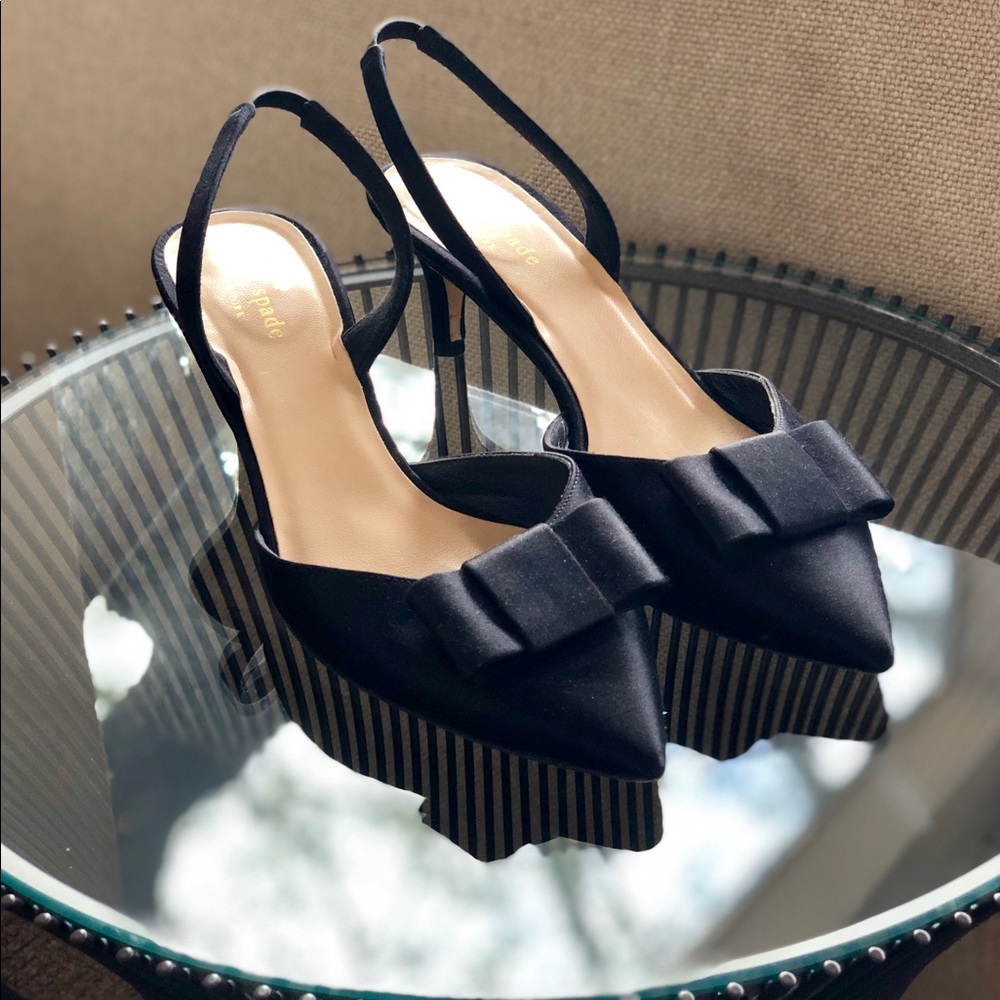 ✨HP!✨ Kate Spade Black Satin Bow Kitten Heels